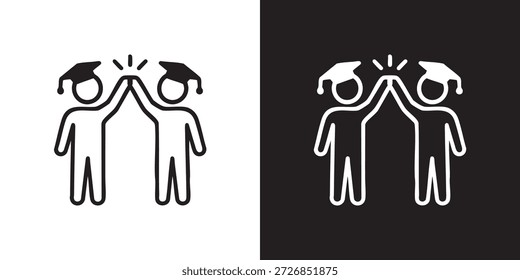Icono de los cinco altos de la graduación minimalista con dos figuras estilizadas en blanco y negro