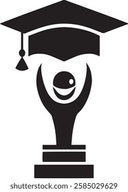 Minimalist Graduation Logo Featuring Cap Trophy And Celebration Figure.