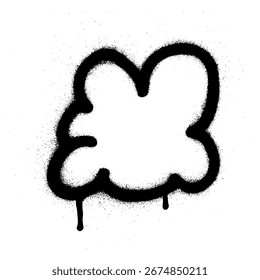 Arte de grafite minimalista com uma nuvem preta em forma de spray pintada em um fundo branco.