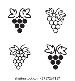 Ilustraciones minimalistas de racimos de uva que simbolizan la frescura, la naturaleza, el vino y la calidad orgánica.
