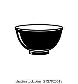 Um gráfico minimalista de uma tigela, renderizado em preto sólido com contornos brancos, adequado para várias aplicações de design.