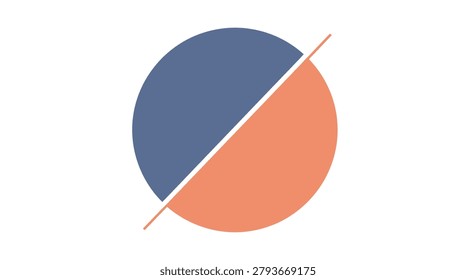 A minimalist graphic of a circle divided into two equal halves by a diagonal line. One half is blue, the other is orange, on a white background.