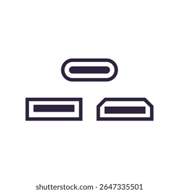 A minimalist, graphic composition features three distinct connector icons arranged against a stark white background.