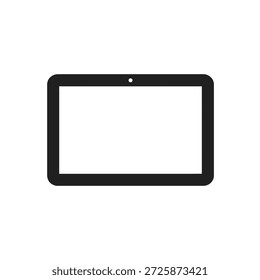 A minimalist graphic of a dark tablet device with a bright, empty screen.