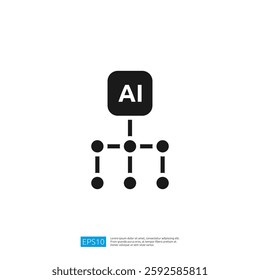 A minimalist graphic depicting an AI node connected to other nodes, symbolizing networked intelligence or data flow.