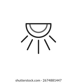 Un gráfico minimalista que representa la luz que emana de una fuente curva; que representa la luminosidad, la energía o la iluminación, transmitiendo conceptos de brillo y simplicidad. Su diseño de Vector limpio es