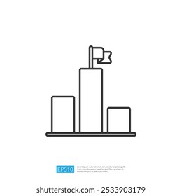 A minimalist graphic depicting a podium with three tiers, featuring a flag on the tallest section, symbolizing achievement or competition.