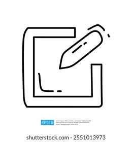 A minimalist graphic depicting a square with a pencil, symbolizing design or editing.
