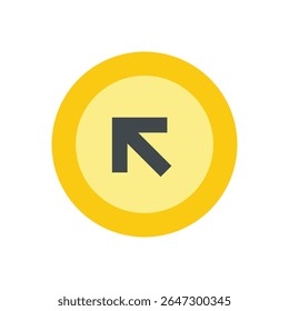 Um design gráfico minimalista apresenta uma seta cinza escuro apontando diagonalmente para cima e para a esquerda, em um cenário circular de amarelo suave.