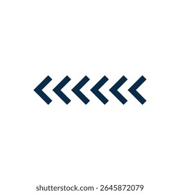 Um design gráfico minimalista apresenta uma linha horizontal de cinco símbolos de divisas, cada um apontando uniformemente para a esquerda. 