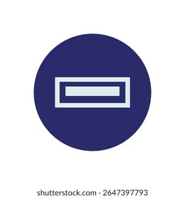 A minimalist graphic design features a stark contrast between a deep indigo circle and a crisp, light-blue rectangular icon at its center.