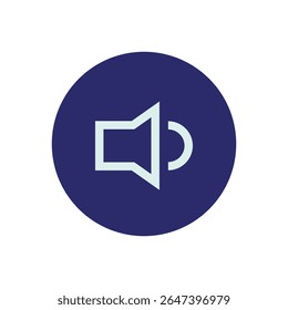 Um design gráfico minimalista apresenta um ícone de alto-falante estilizado centrado em um campo sólido e circular.