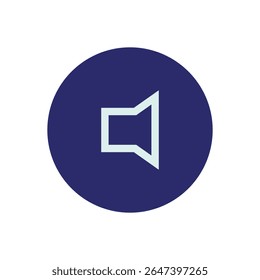 Um design gráfico minimalista apresenta um ícone de alto-falante estilizado centrado em um campo sólido e circular