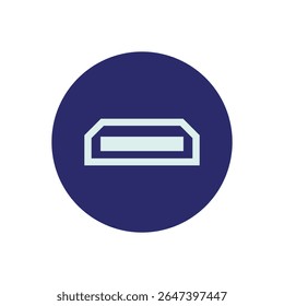 Um design gráfico minimalista apresenta uma representação estilizada de uma porta USB MiniB, centrada em um círculo azul escuro e sólido. 