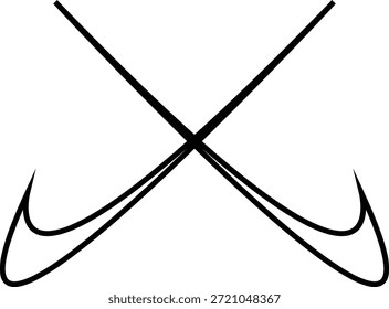 Ein minimalistisches Grafikdesign verfügt über zwei sich schneidende Linien mit eleganten gekrümmten Enden, die eine dynamische visuelle