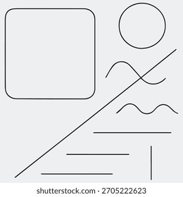Diseño gráfico minimalista con Formas geométricas abstractas y líneas sobre un fondo gris claro.