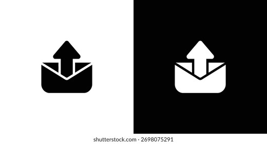 Um design gráfico minimalista com um ícone de carregamento preto sobre um fundo branco e um ícone de carregamento branco sobre um fundo preto.