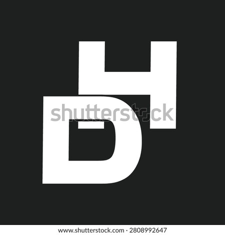 A minimalist graphic design featuring bold white letters 'H' and 'D' creatively arranged on a solid black background, ideal for branding, technology, or digital media concepts.