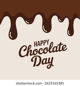 A minimalist graphic design featuring dripping chocolate in dark brown color against a white background