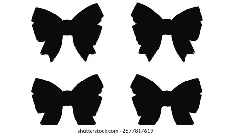 A minimalist graphic design featuring four black silhouettes of classic bows arranged in a two-by-two grid on a clean white background.