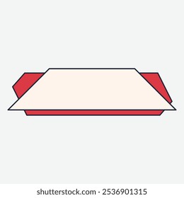 A minimalist graphic design featuring a geometric shape with red and beige sections.