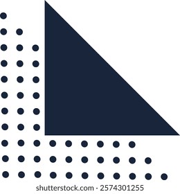 Minimalist graphic design featuring a large dark blue triangle partially obscuring a white background with evenly spaced dark blue dots, creating a sense of balance and contrast