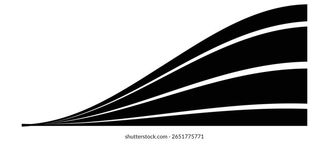 Um design gráfico minimalista com várias linhas curvas negras em preto contra um fundo branco limpo. 