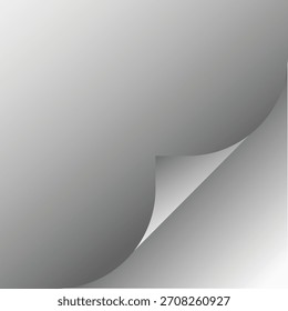 Design gráfico minimalista com um fundo de gradiente cinza sutil com um canto de página ondulado. Perfeito para apresentações, web design, sobreposições e convites.