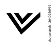A minimalist graphic design featuring two overlapping, bold, black, V-shaped lines forming a downward pointing symbol.  The design is simple and geometric.