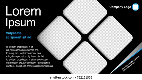 Minimalist graphic design layout template for advertising, creative & business concept, 4 modern diagonal Square - abstract background Geometric element. Black and Blue theme, Vector illustration.