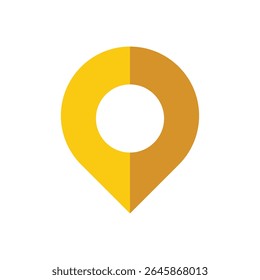 a minimalist graphic design of a location pin icon, presented in a flat, two-dimensional style against a stark white background. 