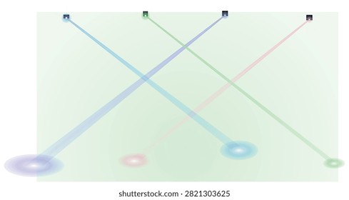 Minimalist graphic design with spotlight effects. Artistic interplay of colors and light, dynamic visual representation.