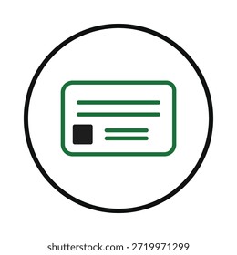 Un gráfico minimalista muestra un ícono rectangular verde con líneas Horizontales y un cuadrado Pequeño dentro de un círculo negro. Este diseño simple y moderno es ideal para representar negocios, finanzas o