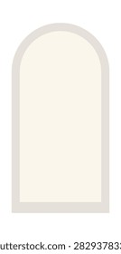 A minimalist graphic element featuring a simple arched doorway shape with a light beige fill and a soft grey border.