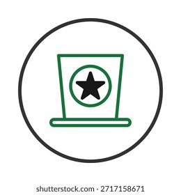 A minimalist graphic features a stylized hat with a prominent star symbol. Encapsulated within a bold circle, the design embodies patriotism and national pride, suited for diverse visual