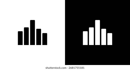 A minimalist graphic featuring a bar chart symbol in both black on white and white on black versions, representing data or statistics.