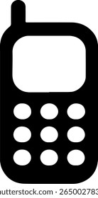 A minimalist graphic featuring the black silhouette of a classic mobile phone. The distinctive silhouette style highlights the device's iconic shape and button layout.