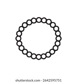 Un gráfico minimalista con un círculo formado por esferas conectadas uniformemente espaciadas en blanco y negro, que muestra el diseño geométrico.