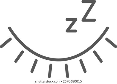 Minimalist graphic featuring a closed eye adorned with delicate eyelashes, accompanied by zzz letters, symbolizing the essence of sleep, rest, and dreaming in a serene design