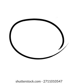 Un gráfico minimalista con una sola pincelada negra dibujada a mano que forma un óvalo o elipse incompleto, aislado sobre un fondo blanco limpio, que representa la creatividad y los Elementos de diseño.