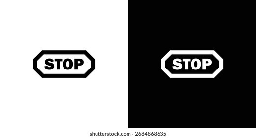 Gráfico minimalista con un icono de stop sign presentado en versiones en blanco y negro sobre un fondo contrastante.