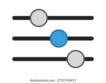 Um gráfico minimalista com três controles deslizantes, com um controle deslizante azul indicando uma configuração ativa contra os cinza.