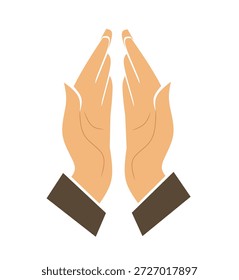 A minimalist graphic featuring two hands in a gesture of prayer. The design is clean and modern, suitable for religious or spiritual themes.