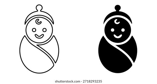 Un gráfico minimalista con dos iconos de un bebé envuelto en una manta, uno en el contorno y uno en negro sólido.
