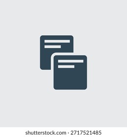 A minimalist graphic featuring two overlapping square icons, each containing horizontal lines to symbolize text or data, set against a neutral backdrop