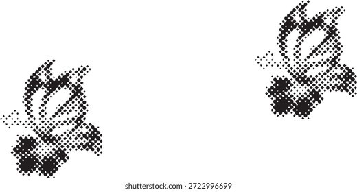 A minimalist graphic featuring two owls rendered in a halftone dot pattern, set against a white background.