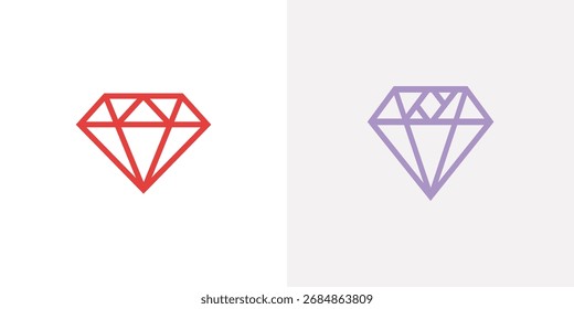 Un gráfico minimalista con dos Formas de diamantes estilizadas lado a lado. Uno es rojo, el otro es púrpura, ambos con facetas geométricas.