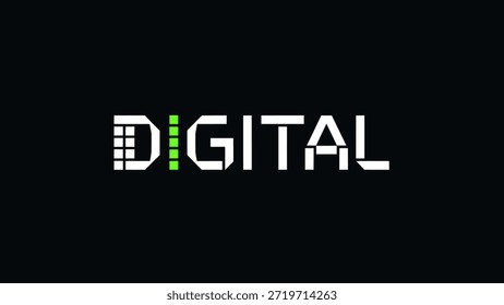 Eine minimalistische Grafik mit dem Wort 'DIGITAL' in weißen Großbuchstaben auf einfarbigem schwarzen Hintergrund. Das Wort ist mit einem Grün stilisiert