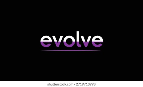 Un gráfico minimalista con la palabra 'evolucionar' en letras blancas y púrpuras en negrita sobre un fondo negro. Las letras exhiben un sutil