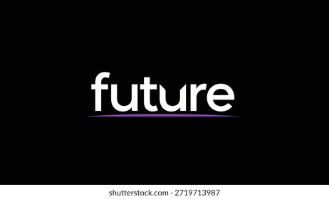 Um gráfico minimalista com a palavra "futuro" em negrito e branco. Uma fina linha roxa sublinha o texto, criando um ambiente limpo e moderno